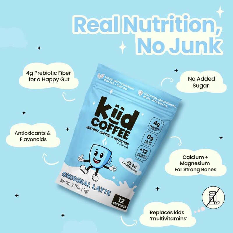 Kiid Coffee - 99.9% Caffeine-Free Organic Coffee for Kids - As Seen on Shark Tank - 12 Vitamins & Minerals, 4g Prebiotics, 0g Sugar - Non-GMO & Gluten-Free - Healthy Snack - Original - 12 Servings - Image 2